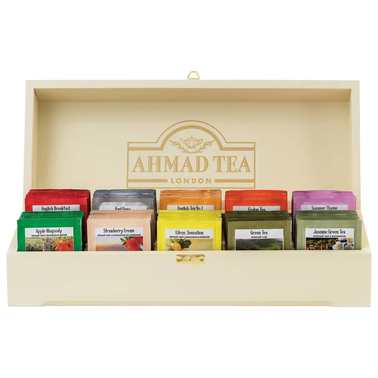 Чай в пакетиках черный/зеленый AHMAD Contemporary, 100шт.x2г, ассорти в деревянной шкатулке (Z583-1)