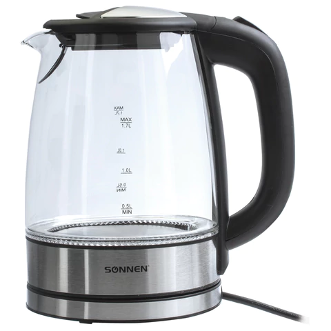 

Чайник SONNEN KT-1788 1.7л. 2200Вт, закрытая спираль, Стекло/нержавеющая сталь/пластик, серебристый/черный (454349), KT-1788