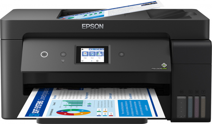 

МФУ струйный Epson L14150, A3, цветной, 17 стр/мин (A4 ч/б), 9 стр/мин (A4 цв.), 4800x1200dpi, дуплекс, АПД-35 листов, факс, СНПЧ, сетевой, Wi-Fi, USB, черный (C11CH96403/C11CH96404/C11CH96502/C11CH96503/C11CH96505/C11CH96507), L14150