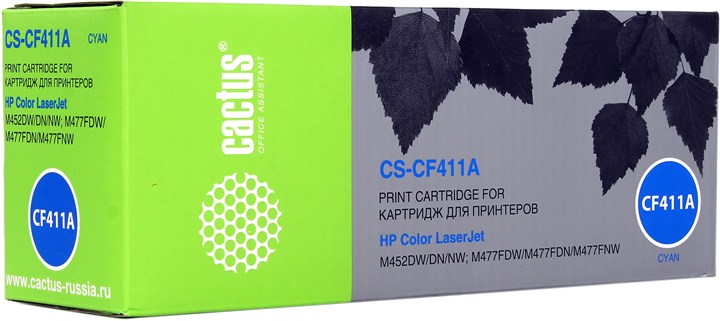 Картридж лазерный Cactus CS-CF411A (CF411A), голубой, 2300 страниц, совместимый, для CLJP M452dn / M452nw / MFP M377dw / MFP M477fdn / MFP M477fdw / MFP M477fnw плохая упаковка - фото 1