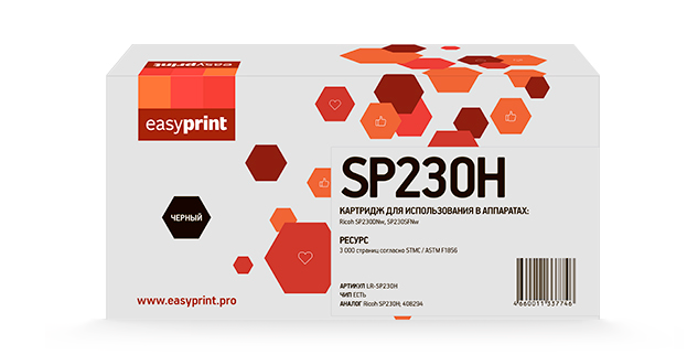 

Картридж лазерный EasyPrint LR-SP230H (SP230H/408294), черный, 3000 страниц, совместимый для Ricoh SP230DNw/230SFNw