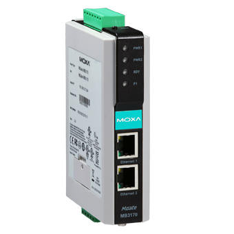 Преобразователь MOXA, 1xRS-232/422/485 в 2xEthernet (MGATE MB3170), цвет серебристый/черный - фото 1