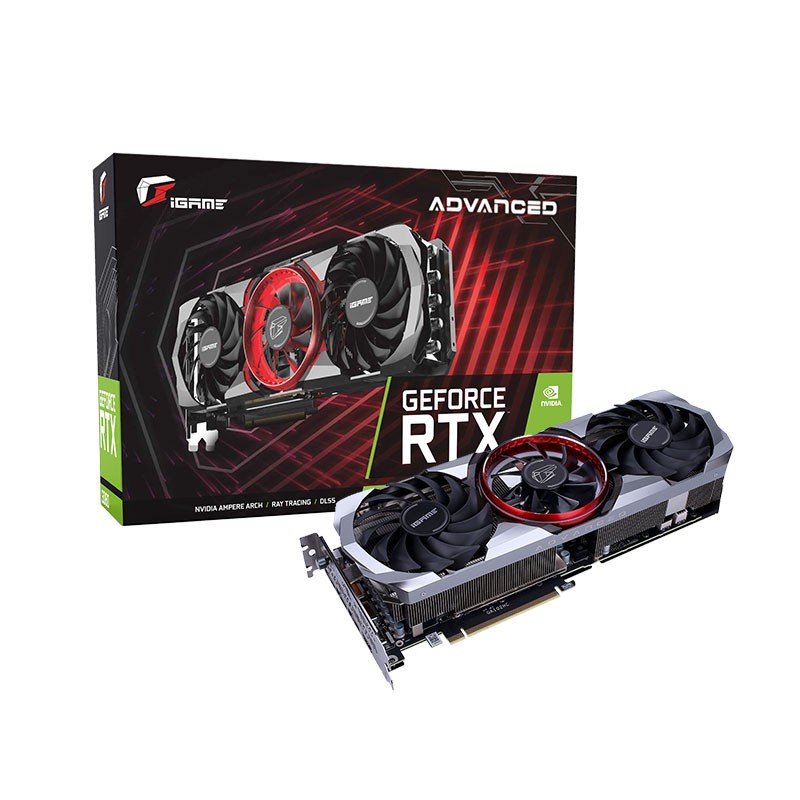 

Видеокарта Colorful NVIDIA GeForce RTX 3080 iGame Advanced OC 10G-V, 10Gb DDR6X, 320 бит, PCI-E, HDMI, 3DP, Retail (RTX 3080 Advanced OC 10G-V LHR), iGame Advanced OC 10G-V
