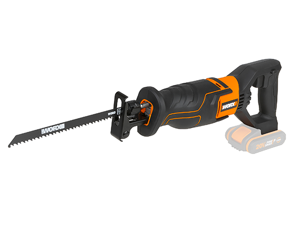 Сабельная пила WORX WX500, аккумуляторная, Li-Ion, 20В, 2 А·ч, бесключевая замена оснастки, акб+з/у