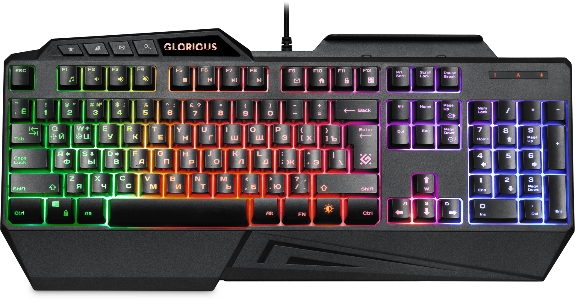 

Клавиатура проводная Defender GLORIOUS GK-310, мембранная, подсветка, USB, черный (45310), GLORIOUS GK-310