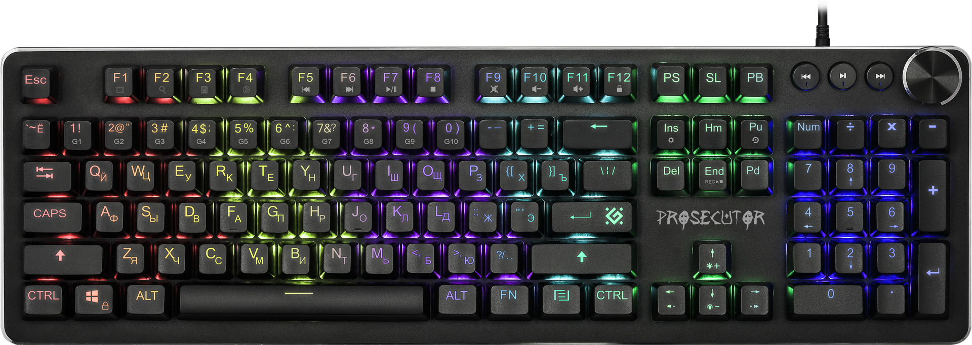 

Клавиатура проводная Defender PROSECUTOR RU GK-370L, механическая, Jixian Blue, подсветка, USB, черный (45370), PROSECUTOR RU GK-370L