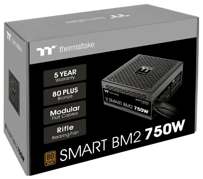 

Блок питания 750 Вт ATX Thermaltake Smart BM2, 140 мм, 80 Plus Bronze (PS-SPD-0750MNFABE-1), Черный, Smart BM2