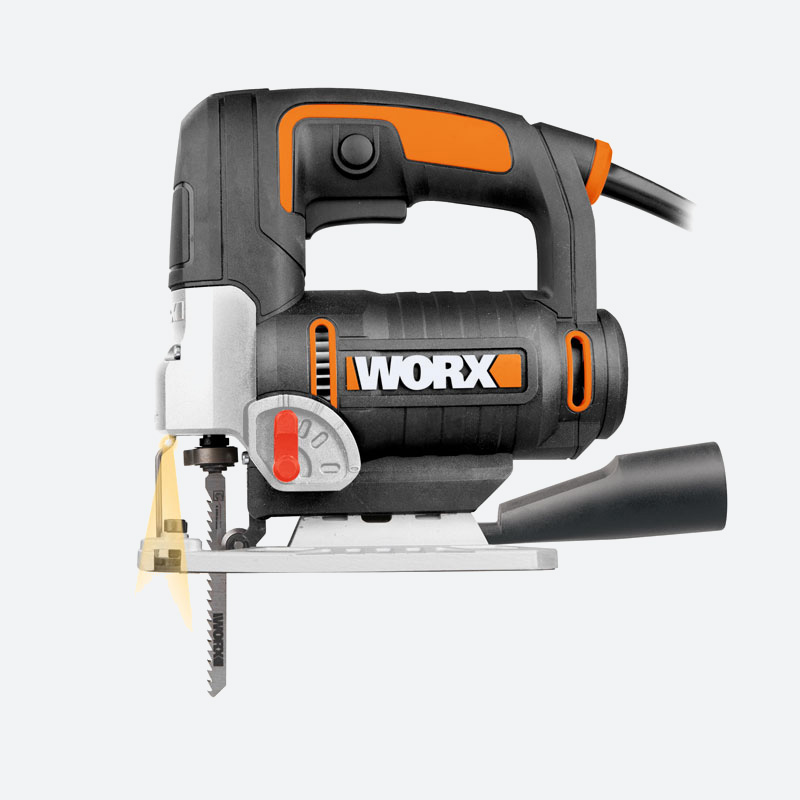 Электролобзик WORX WX479, 750Вт, маятниковый ход, регулировка частоты хода, сдув опилок, - (-)