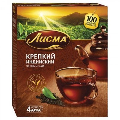 Чай в пакетиках черный ЛИСМА Крепкий, 100шт.x2г (201933)