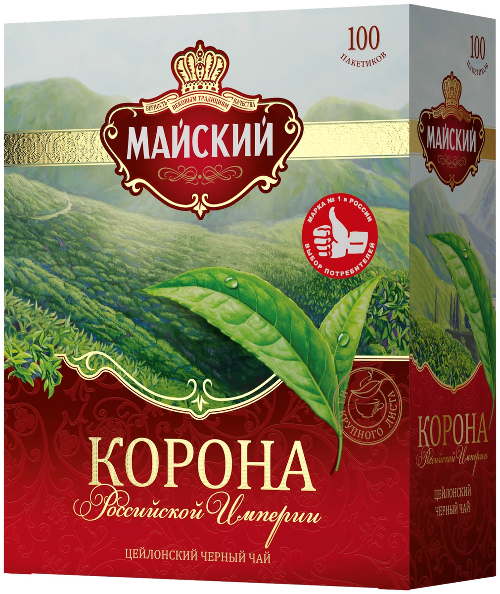 

Чай в пакетиках черный Майский Чай Корона Российской Империи, 100шт.x2г (113159), Корона Российской Империи