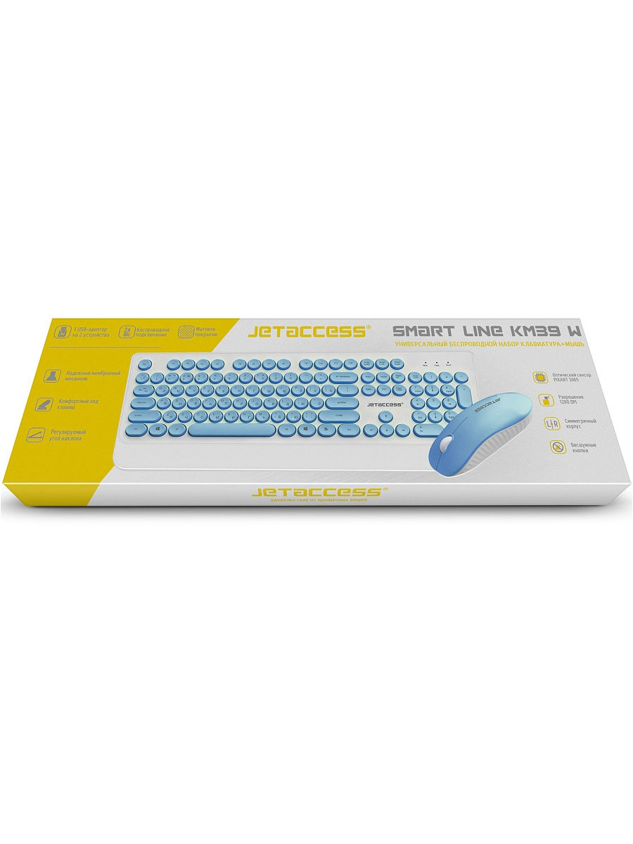 Клавиатура + мышь Jet.A SMART LINE KM39 W, беспроводной, USB, белый/синий (SMART LINE KM39 W Blue)