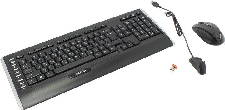 

Клавиатура + мышь A4Tech 9300F, Wireless, USB, черный плохая упаковка, 9300F