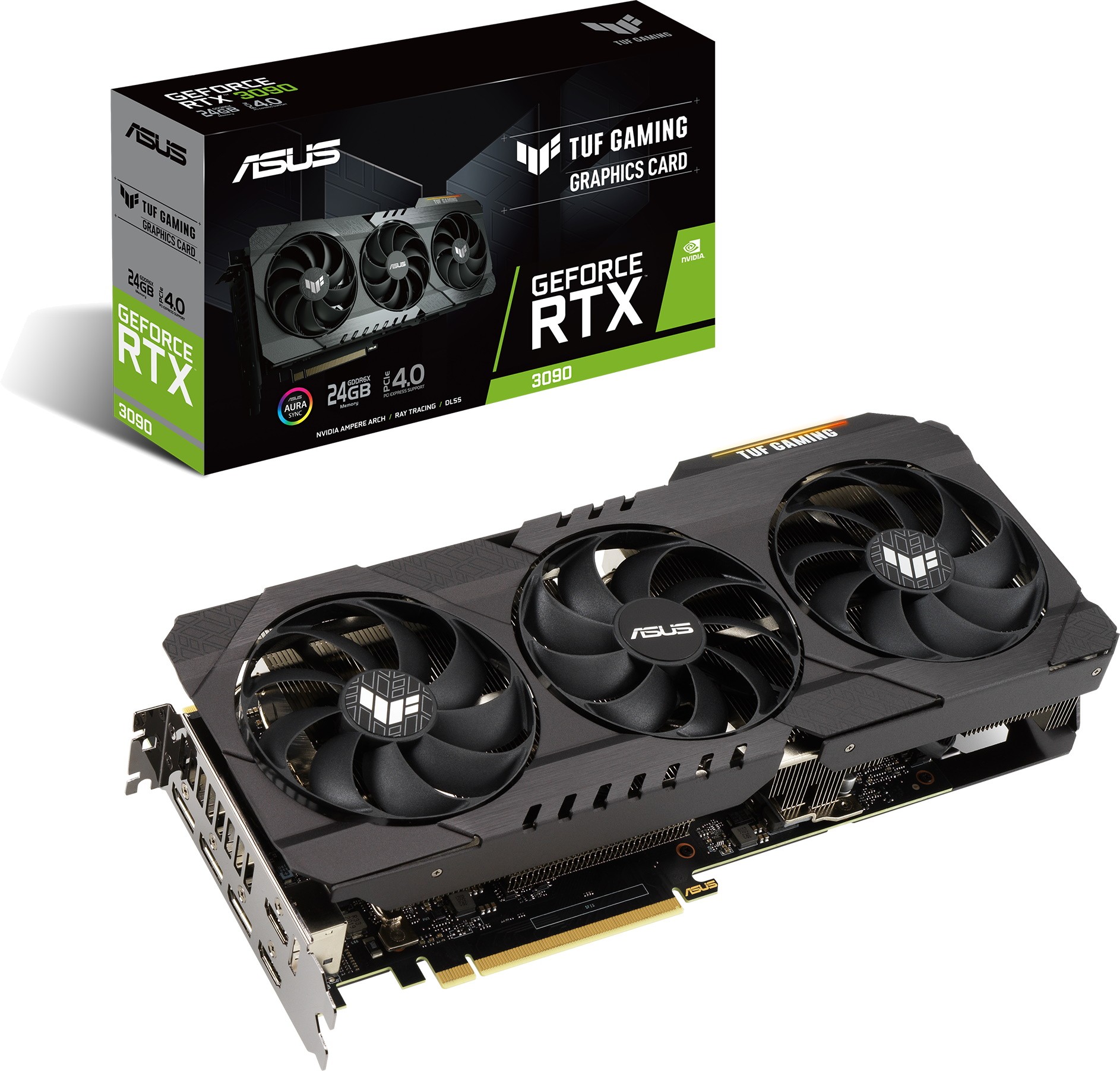 

Видеокарта ASUS NVIDIA GeForce RTX 3090 TUF Gaming, 24Gb DDR6X, 384bit, PCI-E, 2HDMI, 3DP, Retail (TUF-RTX3090-24G-GAMING), TUF Gaming