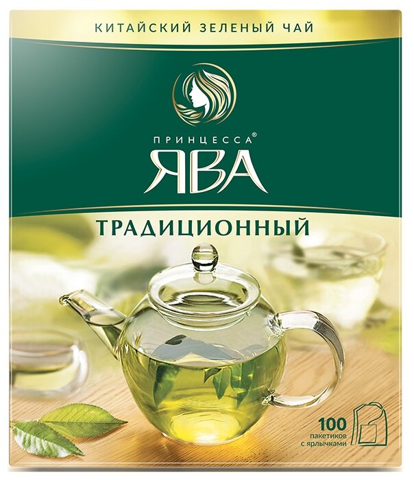 Чай в пакетиках зеленый Принцесса Ява Традиционный, 100шт.x2г (0880-18)