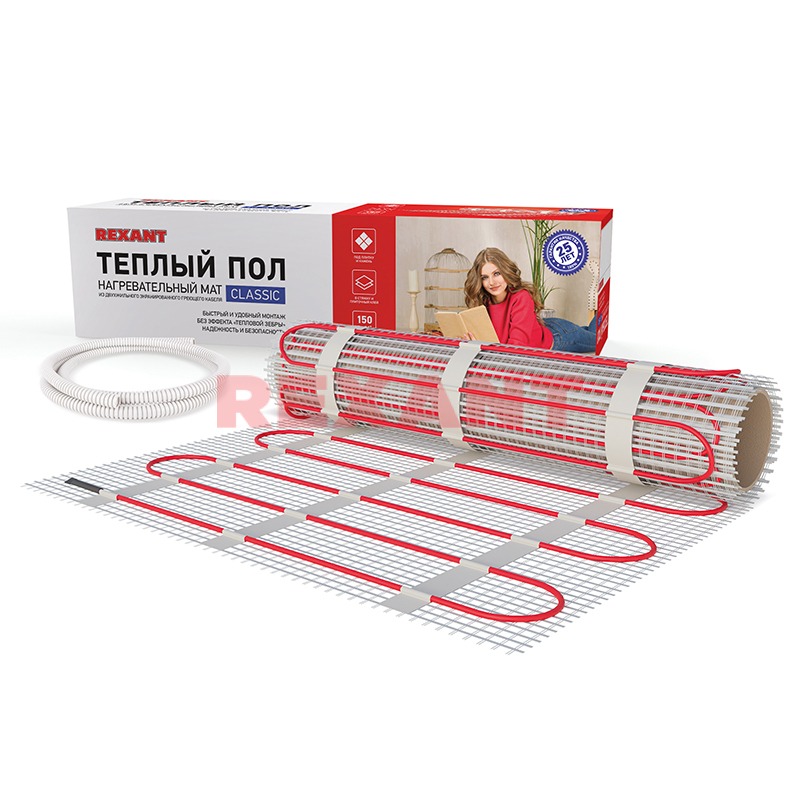 Теплый пол, нагревательный мат, 1 м² REXANT RNX -1,0-150