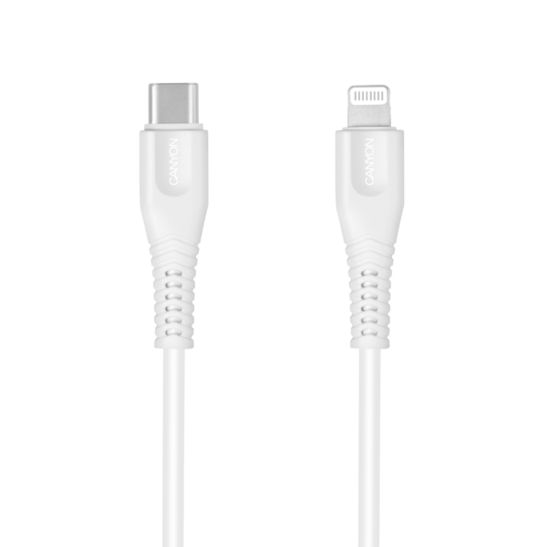 

Кабель USB Type-C-Lightning 8-pin, 2.4A, 1.2м, белый Canyon MFI-4 (CNS-MFIC4W), MFI-4