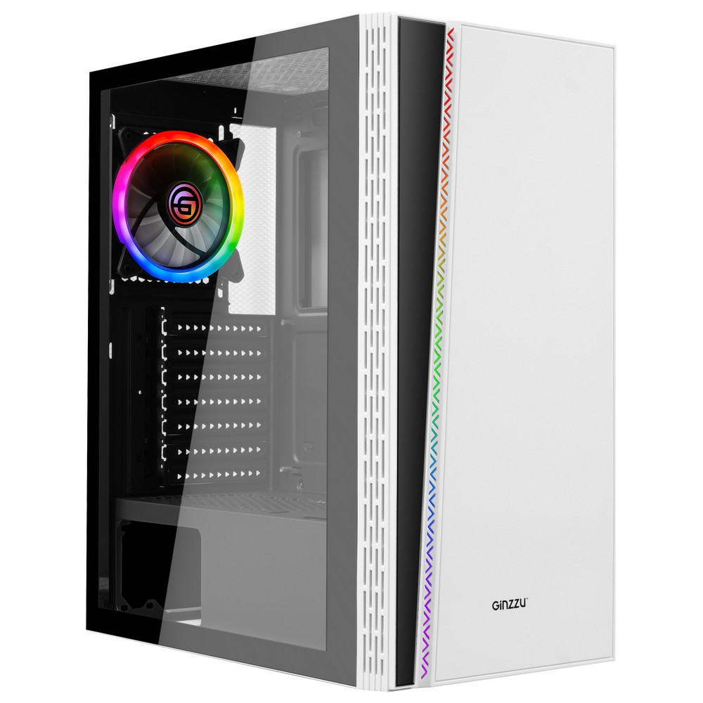 Корпус Ginzzu CL220, ATX, Midi-Tower, USB 3.0, RGB подсветка, белый, без БП