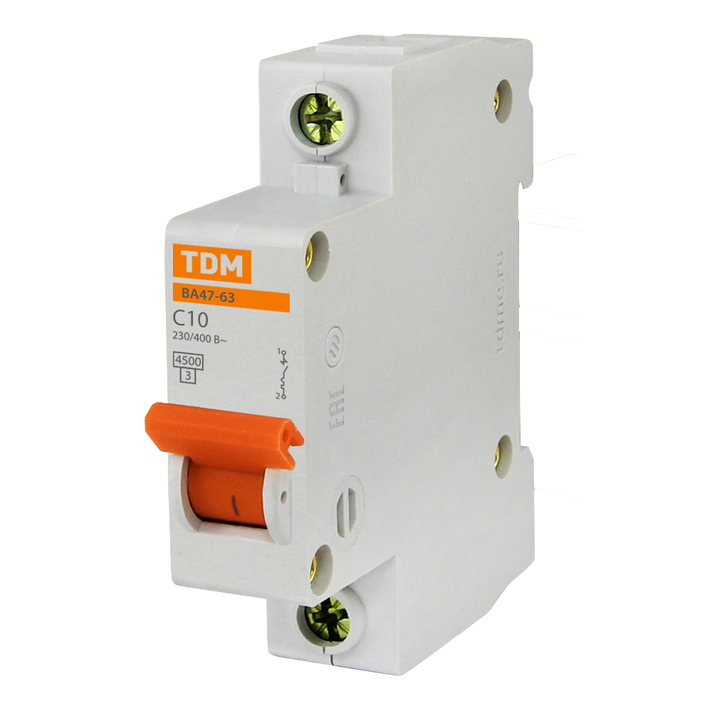Выключатель автоматический TDM ВА47-63 однополюсный (1P/1П) 10А C 4.5кА (SQ0218-0002)