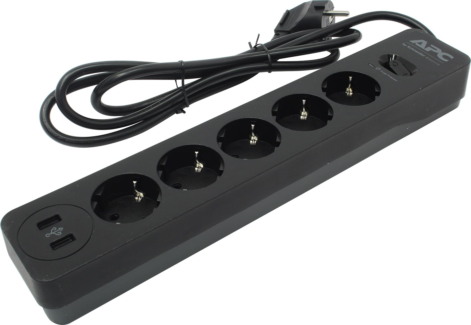 

Сетевой фильтр APC by Schneider Electric SurgeArrest, 5-розеток, 2xUSB, 1.5м, черный/серый (PME5U2B-RS), SurgeArrest