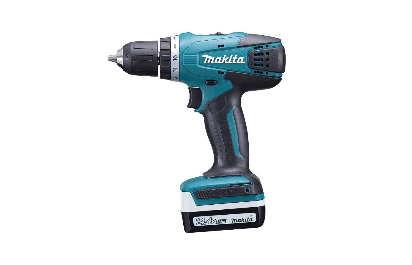 

Шуруповерт Makita DF347DWEX9, аккумуляторный, 30 нм, 1400 об/мин, 14.4V, 1.5 А·ч, Li-Ion, два акб, быстрозажимной патрон, кейс, 1.6 кг, DF347DWEX9
