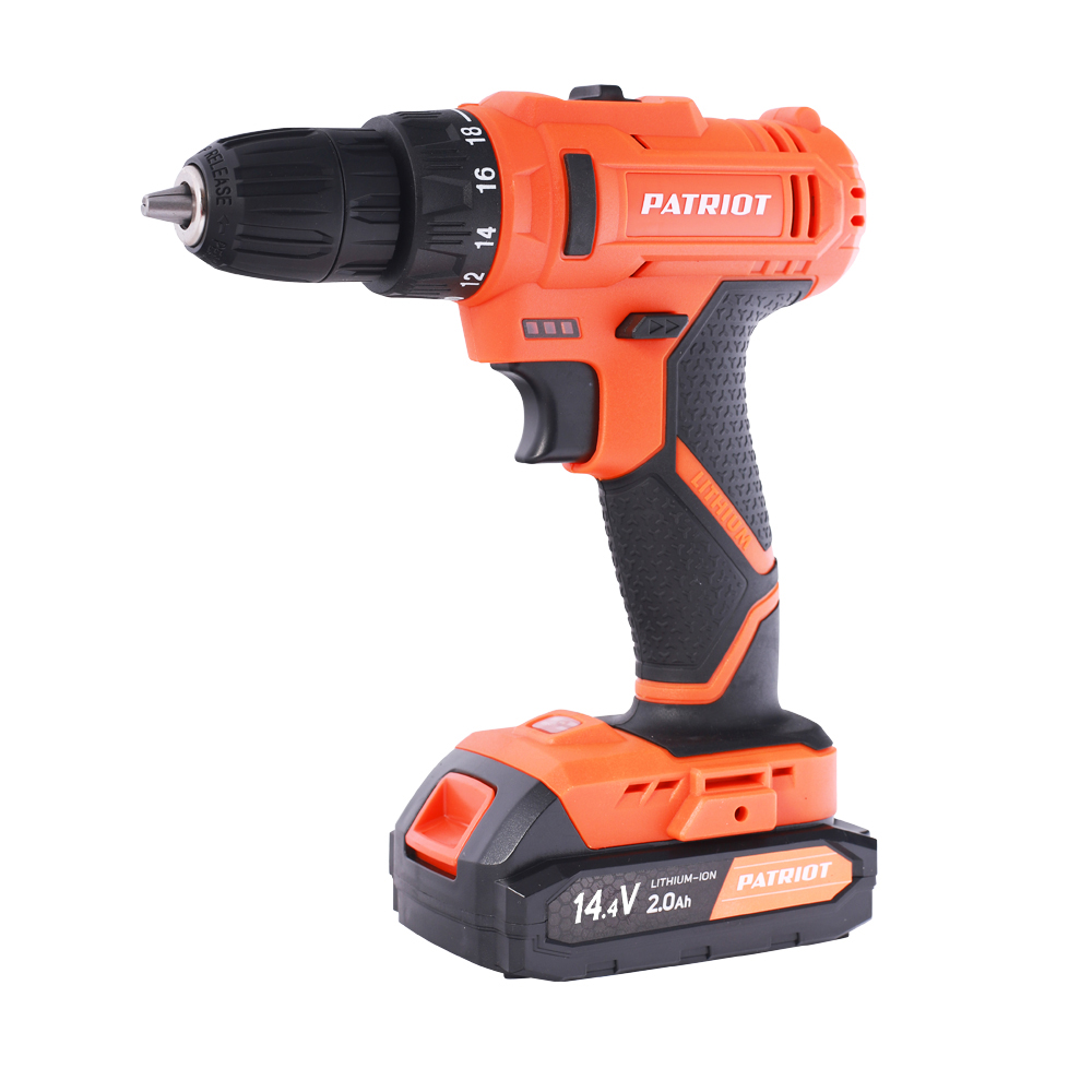 

Шуруповерт PATRIOT THE ONE BR 147Li, аккумуляторный, 24 нм, 1350 об/мин, 14.4V, 2 А·ч, Li-Ion, два акб, быстрозажимной патрон, кейс, 1.5 кг (180301147), THE ONE BR 147Li
