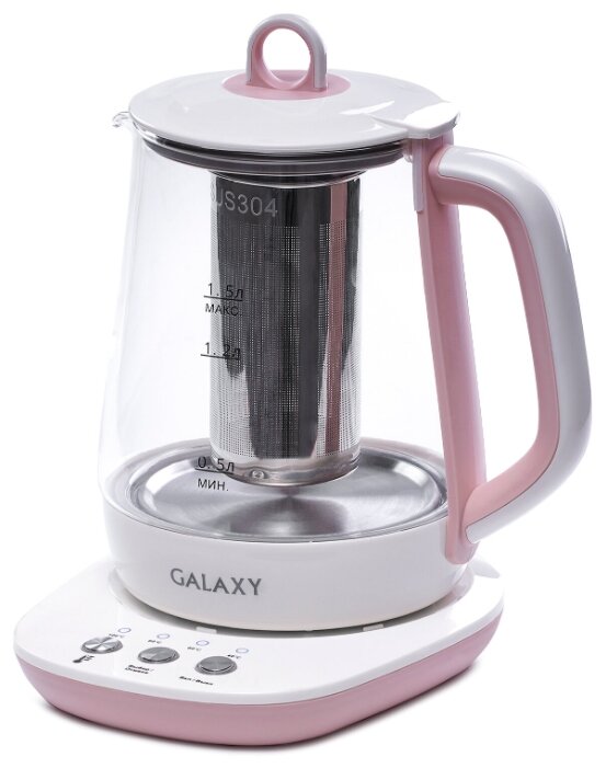 

Чайник GALAXY GL0591 1.5л. 1200Вт, Закрытый нагревательный элемент, стекло, розовый/белый, GL0591