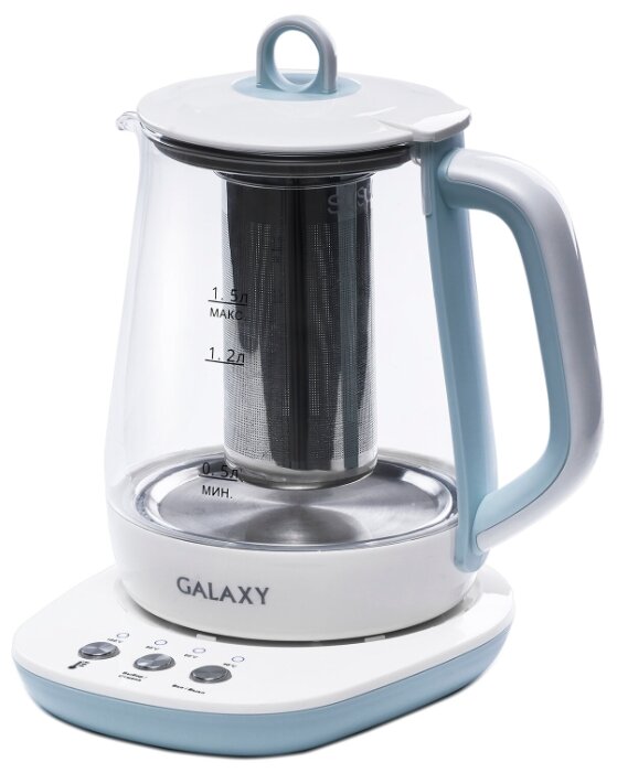 

Чайник GALAXY GL0591 1.5л. 1200Вт, Закрытый нагревательный элемент, стекло, белый/голубой, GL0591