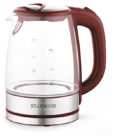 

Чайник Starwind SKG2419 1.7л. 2200Вт, закрытая спираль, пластик/стекло, бордовый/серебристый, SKG2419