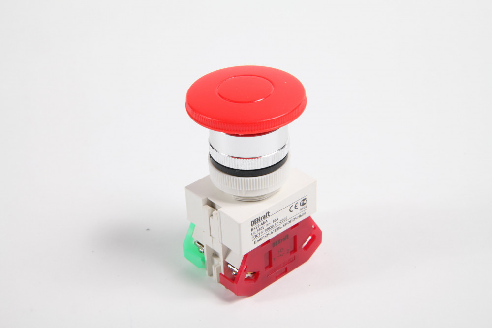 Кнопка грибовидная 22 мм, 1NO 1NC, красный, DEKraft ВК22-AE-RED (25038DEK)