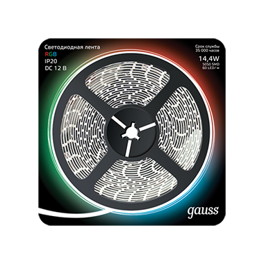 Лента светодиодная Gauss LED 5050/60-SMD, 5 м, SMD 5050, 14.4 Вт на метр (312000414)