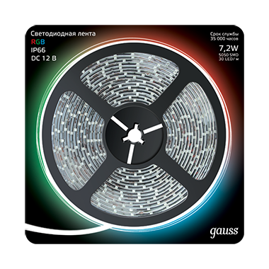 

Лента светодиодная LED 5050-SMD, 5м, SMD 5050, 7.2Вт на метр, 12V, RGB, IP20 Gauss (311000407), LED 5050-SMD