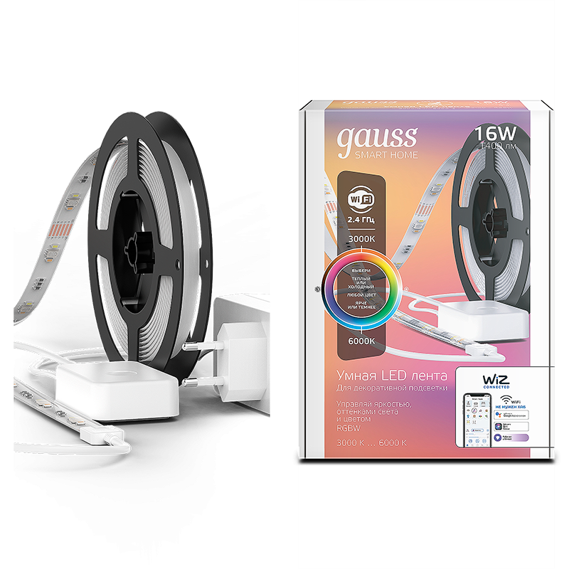 Лента светодиодная Gauss Smart Home RGB, 5 м, 12, 16 Вт на метр, 6000 K (5020122)