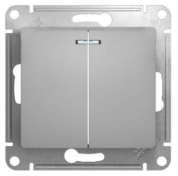 

Выключатель Schneider Electric GLOSSA, 2кл., индикатор/подсветка, скрытый монтаж, механизм с накладкой без рамки, алюминий (GSL000353)