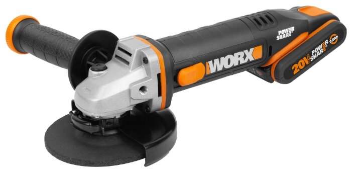 

УШМ (болгарка) WORX WX803, аккумуляторная, 125мм, 8600 об/мин, Li-Ion, 20В, 2,0Ач + 4,0 Ач, 2 Акб, кейс, 1.54кг, WX803