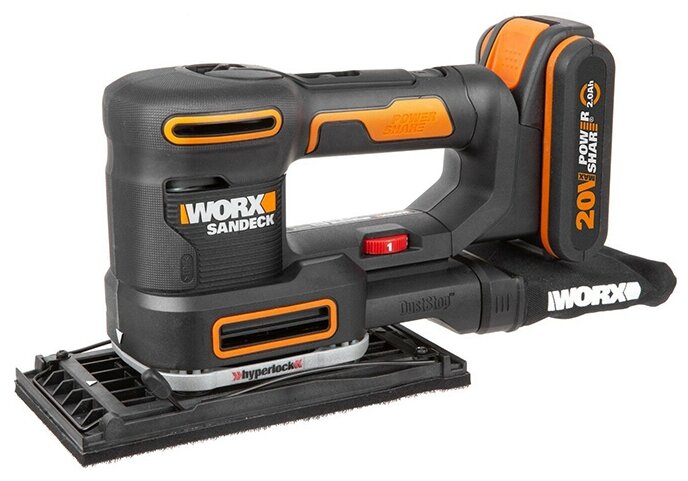 Вибрационная шлифмашина WORX WX820, аккумуляторная, 10000кол/мин, пылесборник, кейс, 2кг