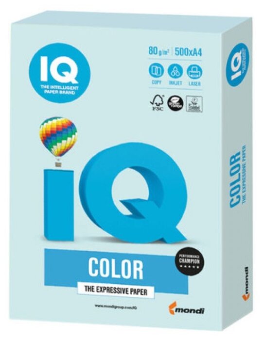 

Бумага A3 80г/м² 500 листов, голубой, IQ COLOR (9003974400242), 0