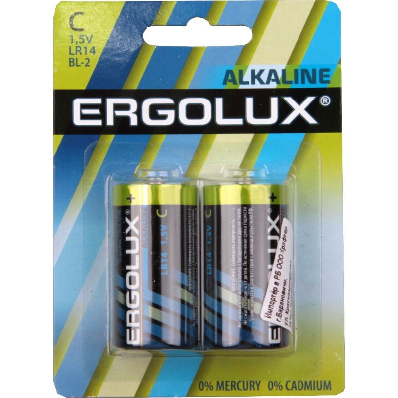 

Батарея Ergolux C (R14/LR14), 1.5V, 2 шт. (11751)