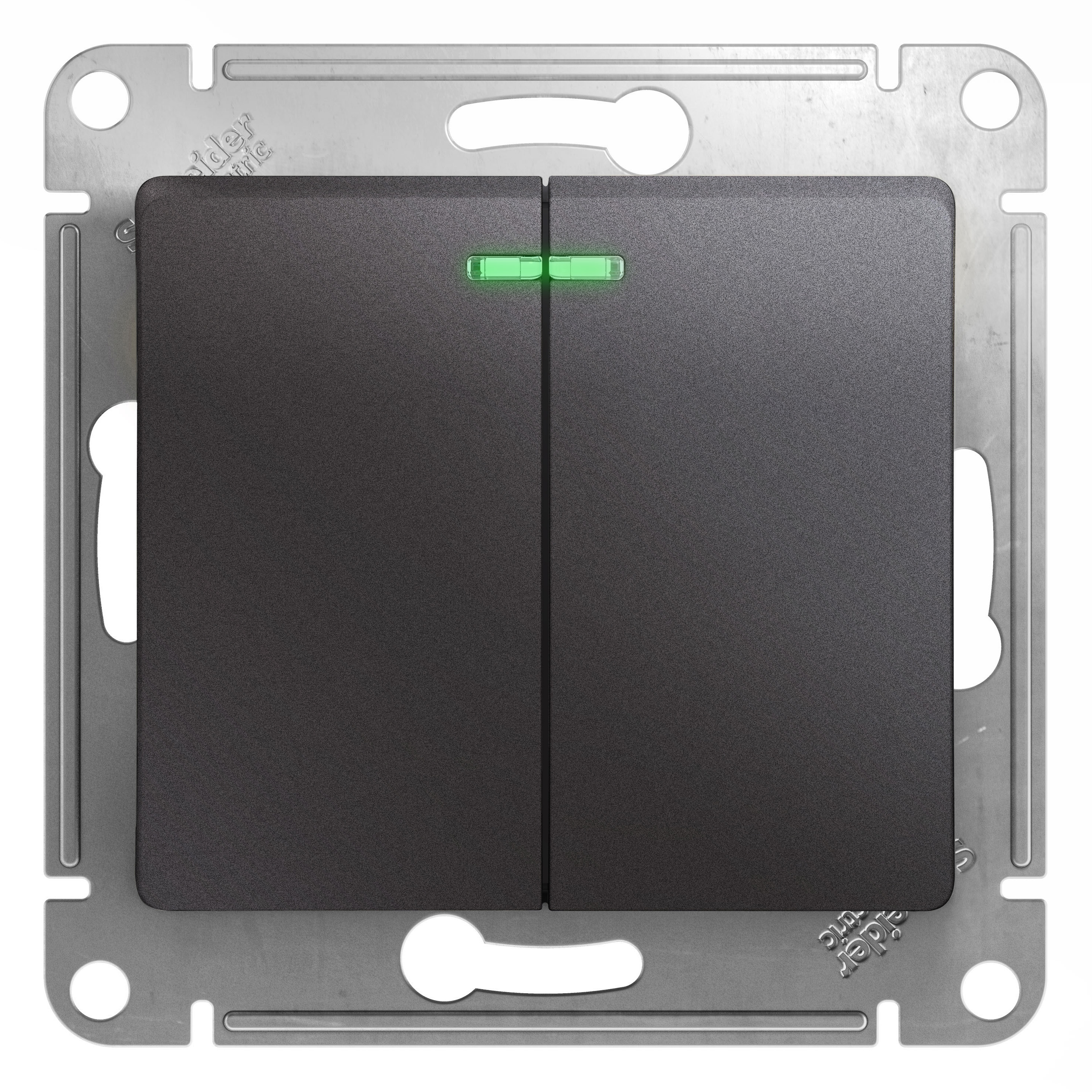 

Выключатель Schneider Electric GLOSSA, 2кл., индикатор/подсветка, скрытый монтаж, механизм с накладкой без рамки, графит (GSL001353)