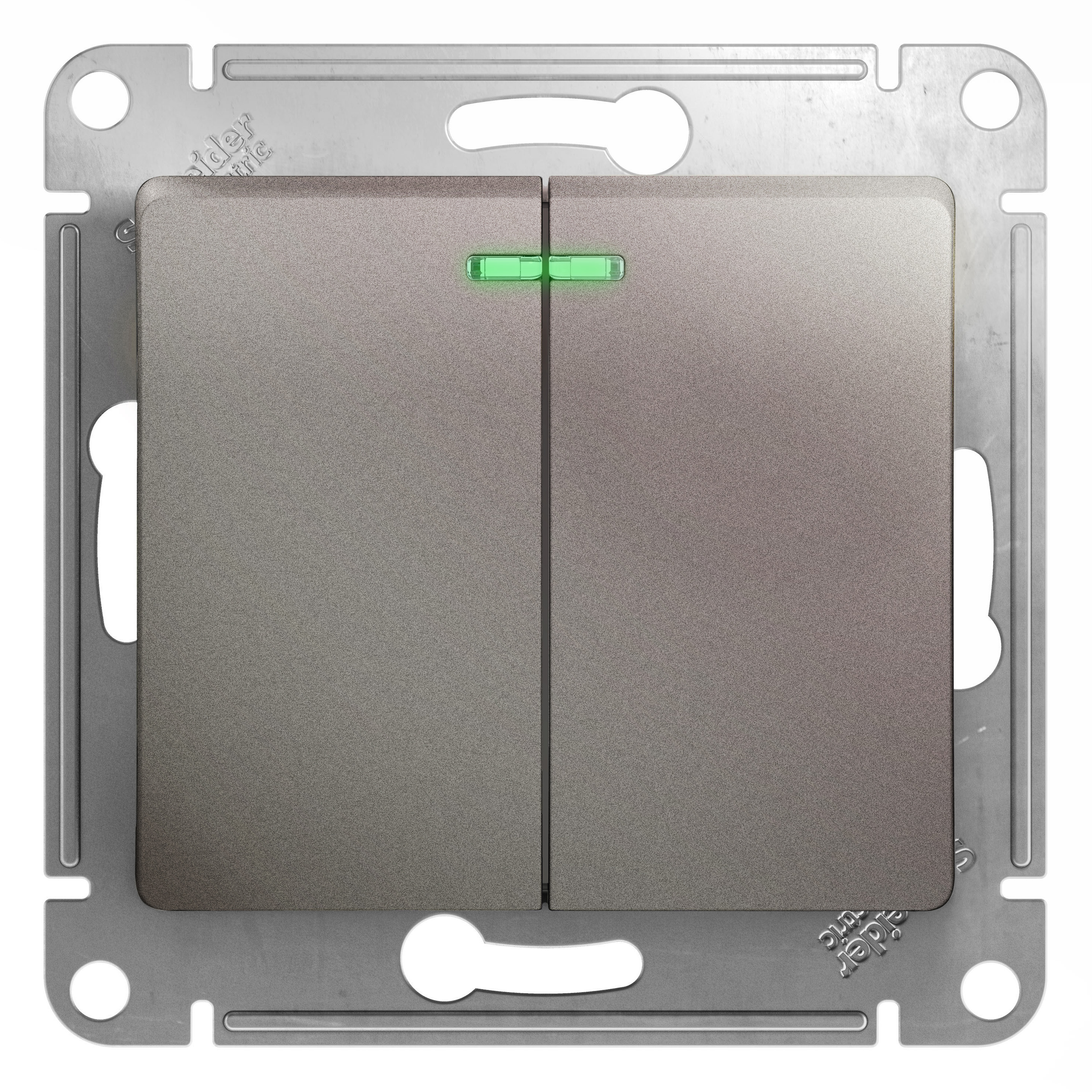 

Выключатель Schneider Electric GLOSSA, 2кл., индикатор/подсветка, скрытый монтаж, механизм с накладкой без рамки, платина (GSL001253)