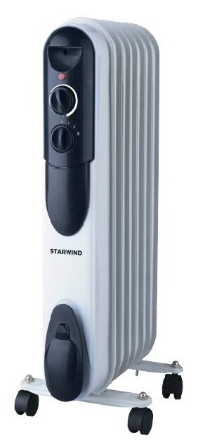 Обогреватель масляный 1.5кВт, до 20м², секций: 7, термостат, регулировка температуры, механическое управление, напольный, серый, STARWIND SHV3001 (SHV3001) - фото 1