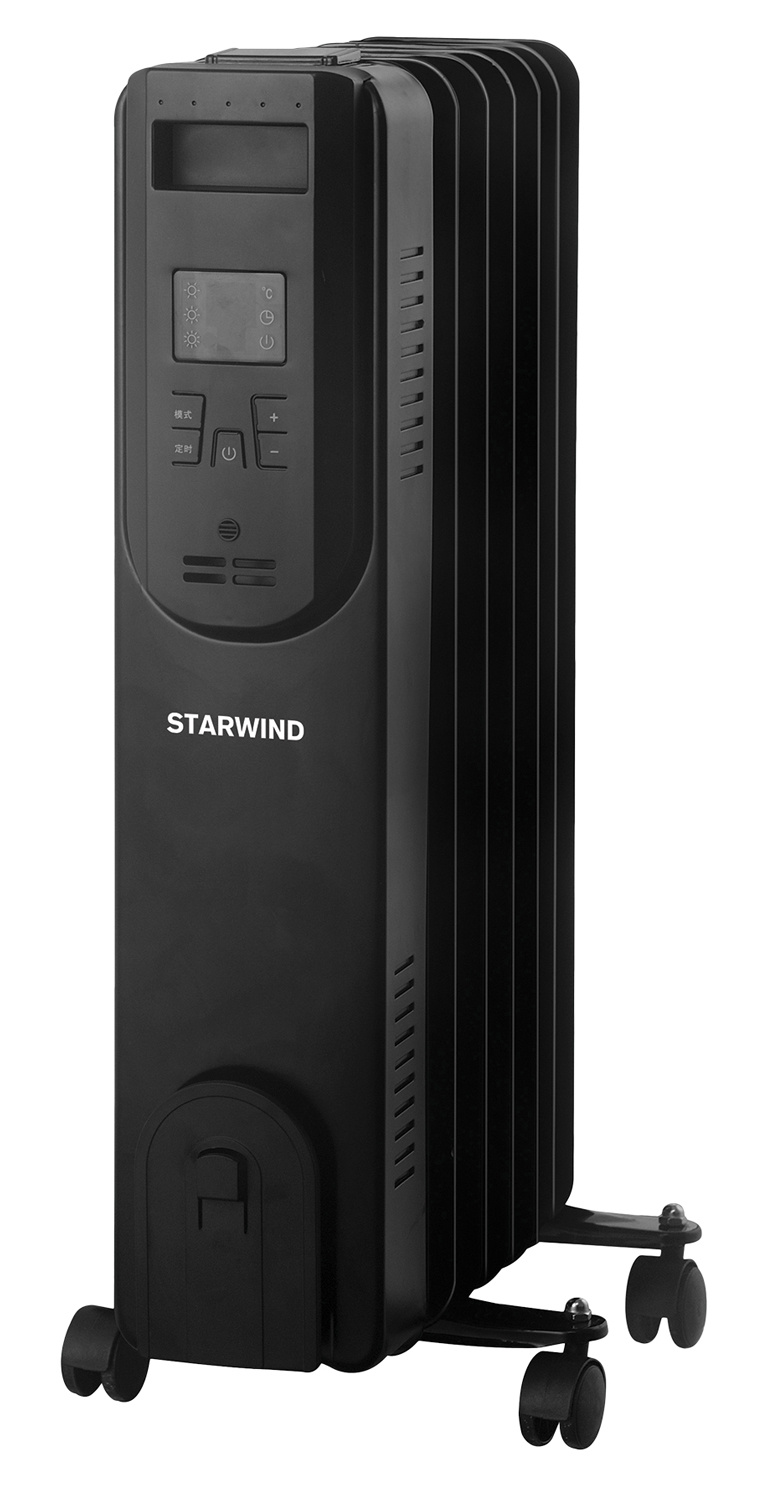 Обогреватель масляный 2.5кВт, до 20м², секций: 11, термостат, регулировка температуры, электронное управление, напольный, черный, STARWIND SHV5120 (SHV5120) - фото 1