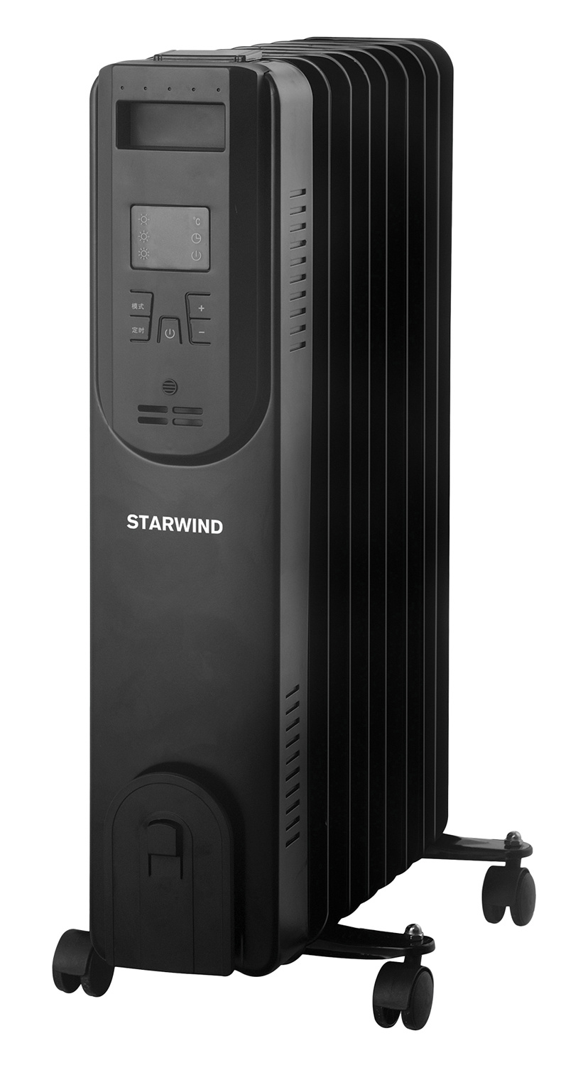 Обогреватель масляный 1кВт, до 15м², секций: 10, термостат, регулировка температуры, электронное управление, напольный, черный, STARWIND SHV5710 (SHV5710 )