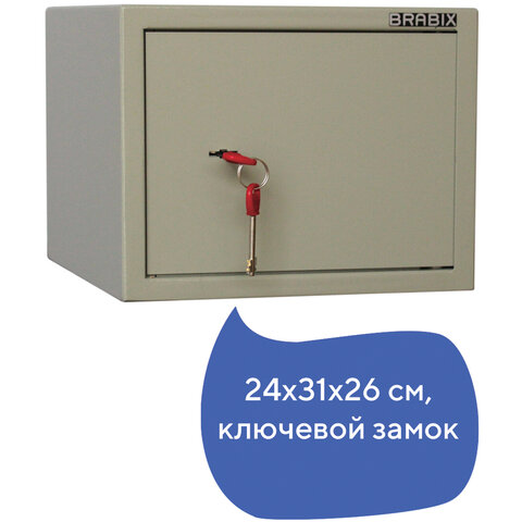 

Сейф мебельный 240мм x 310мм x 260мм, 7кг, замков: 1/ключевой, 1 полка, BRABIX Dm D-24m, Серый, D-24m