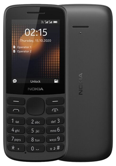 

Мобильный телефон Nokia 215, 2.4" 320x240 TN, Unisoc T117, 3G/LTE, BT, 2-Sim, 1150mAh, micro-USB, черный (16QENB01A01), 215