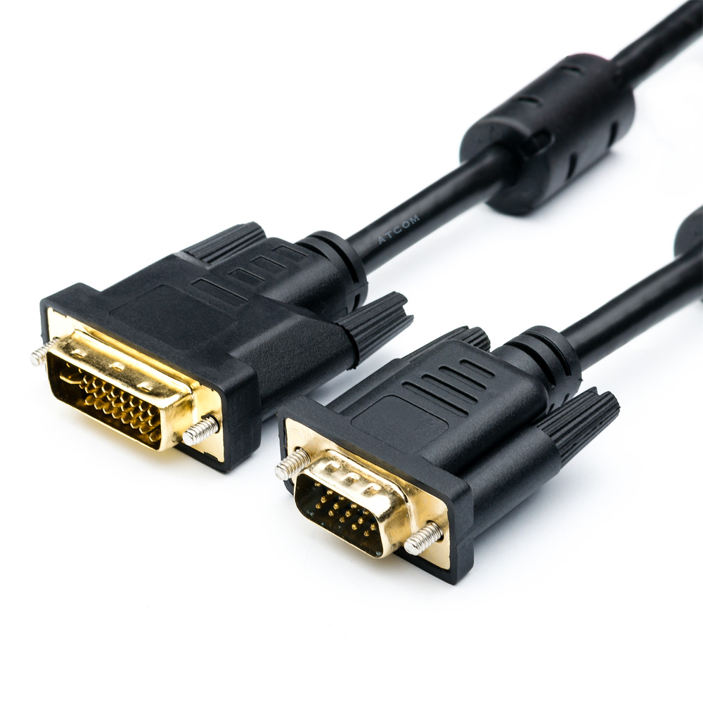 

Кабель DVI-I(29M)-VGA(15M) Dual Link, экранированный, ферритовый фильтр, 1.8 м, черный Atcom (AT6143)