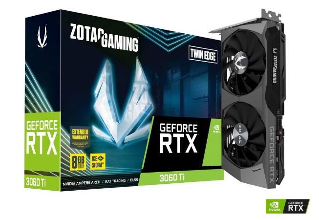 

Видеокарта ZOTAC NVIDIA GeForce RTX 3060Ti Twin Edge, 8Gb DDR6, 256bit, PCI-E, HDMI, 3DP, Retail (ZT-A30610E-10M LHR), Twin Edge