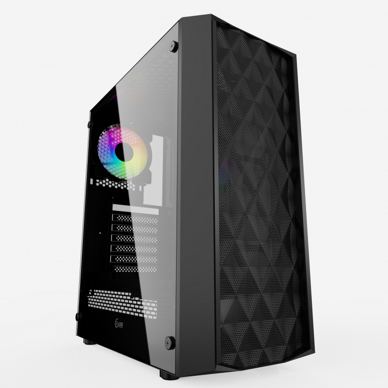 Корпус PowerCase Diamond Mesh LED, ATX, Midi-Tower, USB 3.0, черный, без БП (CMDM-L1)