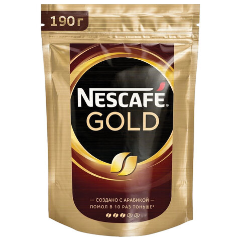 

Кофе растворимый NESCAFE Gold 190 г, мягкая упаковка, молотый в растворимом, сублимированный (12403031), Gold