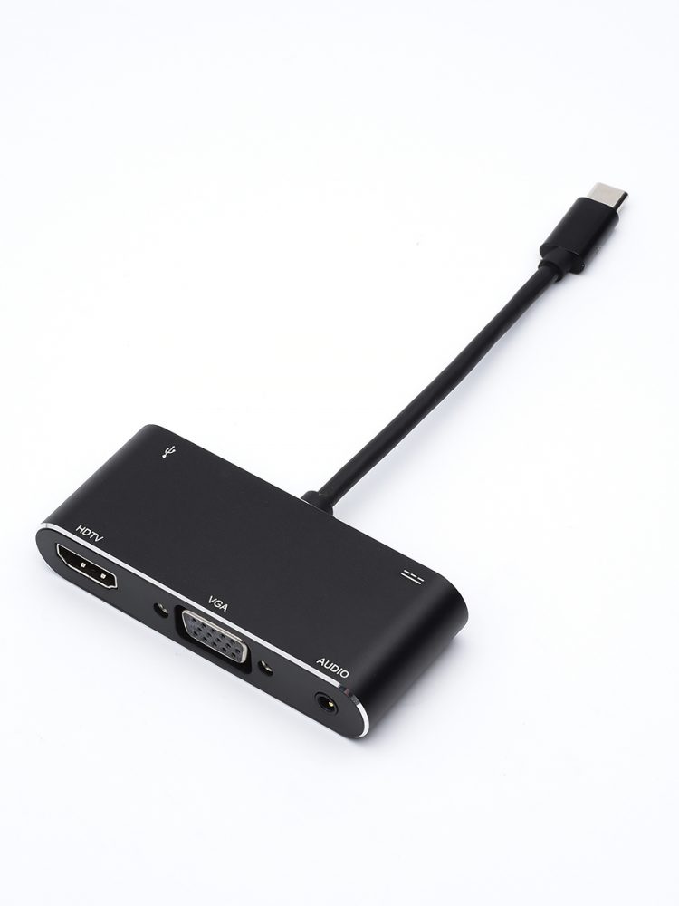 Кабель-переходник (адаптер) USB 3.1 Type-C(M)-HDMI (19F),VGA (15F), Jack 3.5 (F), usb 3.0 4K, экранированный, 10 см, черный Atcom AT2810 (AT2810)