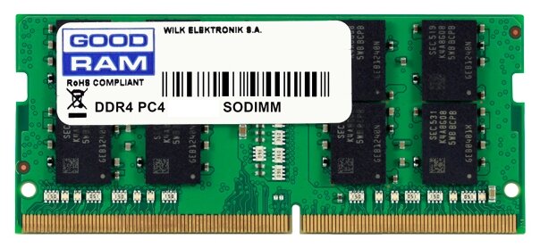 

Память DDR4 SODIMM 8Gb, 2666MHz, CL19, 1.2V GoodRAM (GR2666S464L19S/8G), GR2666S464L19S/8G